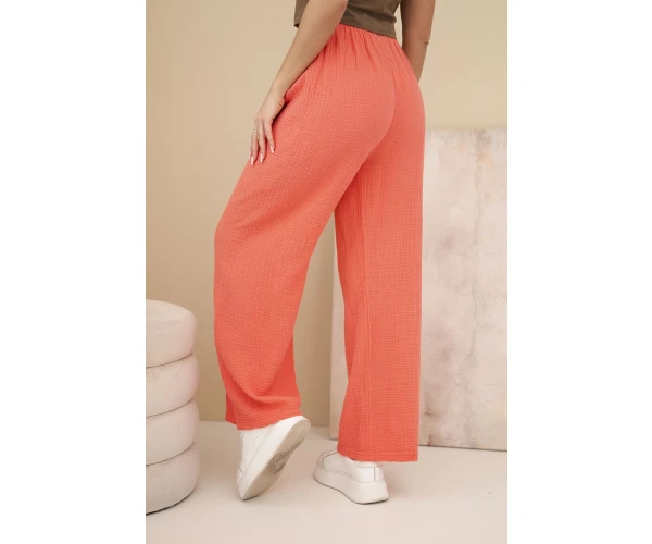 Spodnie muślinowe z szeroką nogawką malinowe-3