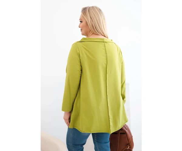 Bluzka damska bawełniana Plus Size asymetryczna z podwijanym rękawem oliwkowa-3