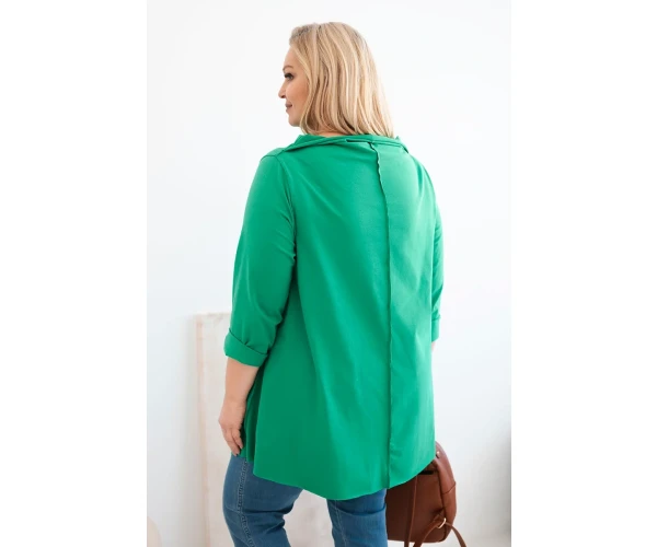 Bluzka damska bawełniana Plus Size asymetryczna z podwijanym rękawem zielona-3
