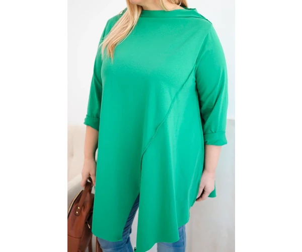 Bluzka damska bawełniana Plus Size asymetryczna z podwijanym rękawem zielona-4