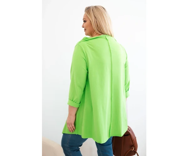 Bluzka damska bawełniana Plus Size asymetryczna z podwijanym rękawem jasno zielona-3