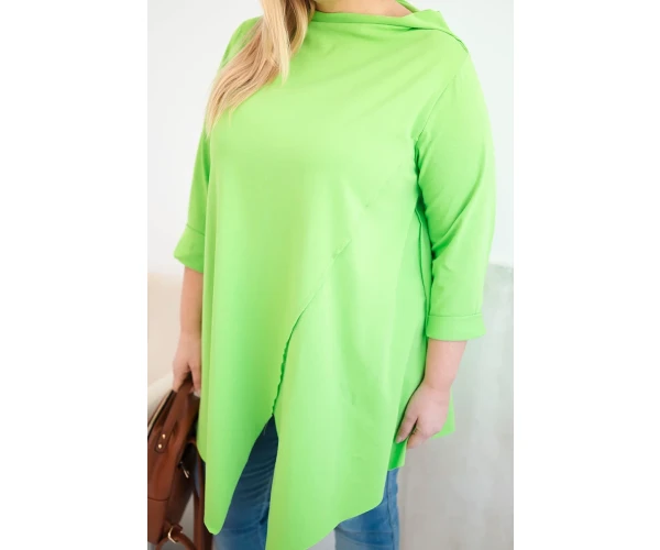 Bluzka damska bawełniana Plus Size asymetryczna z podwijanym rękawem jasno zielona-4