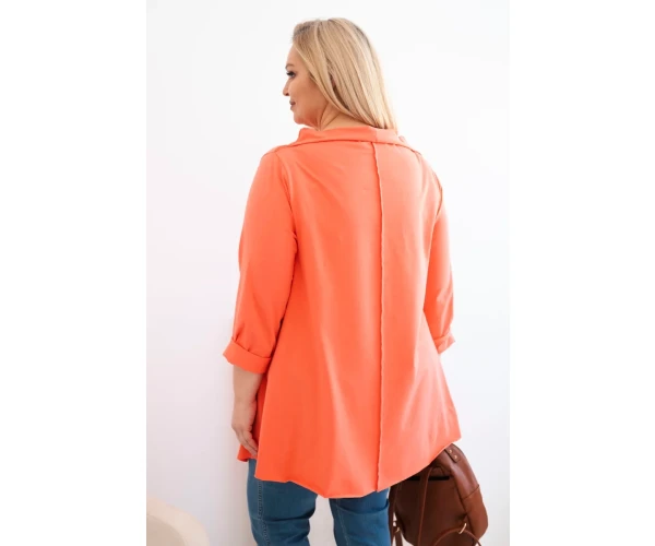 Bluzka damska bawełniana Plus Size asymetryczna z podwijanym rękawem morelowa-3