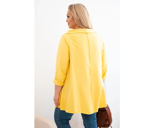 Bluzka damska bawełniana Plus Size asymetryczna z podwijanym rękawem żółta-4