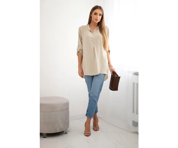Bluzka z dłuższym tyłem ciemno beżowa-2