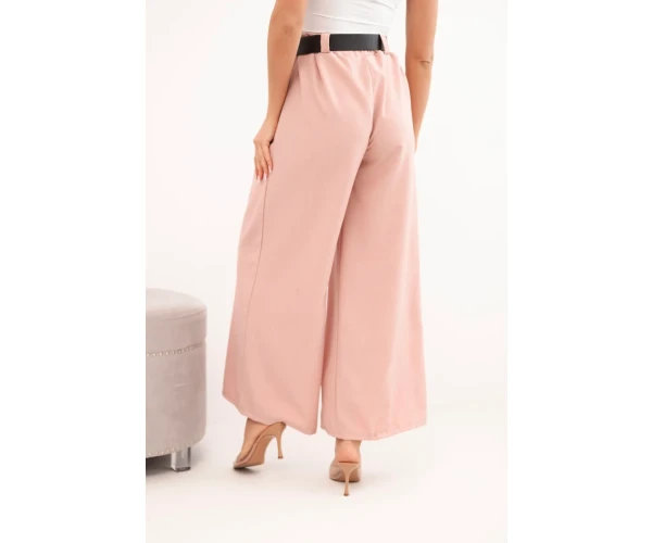 Spodnie damskie z szeroką nogawką i paskiem ciemny pudrowy róż-3