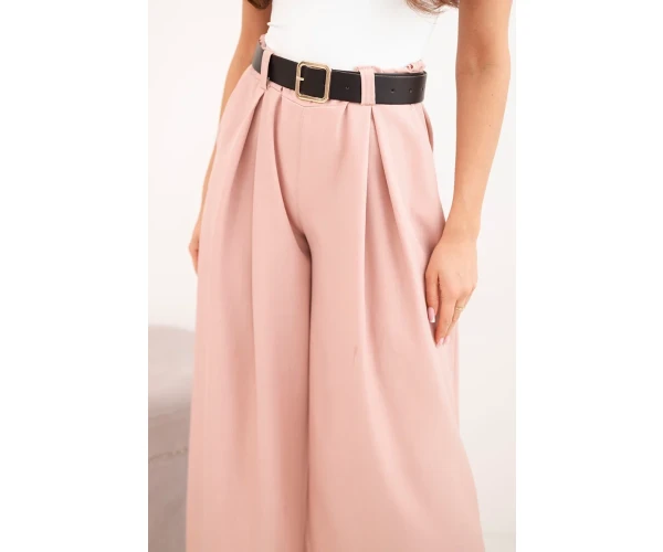 Spodnie damskie z szeroką nogawką i paskiem ciemny pudrowy róż-4