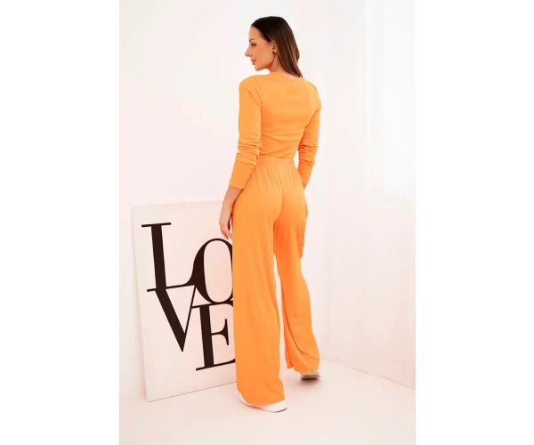 Komplet damski wiskozowy z bluzką i szerokimi spodniami pomarańczowy-2