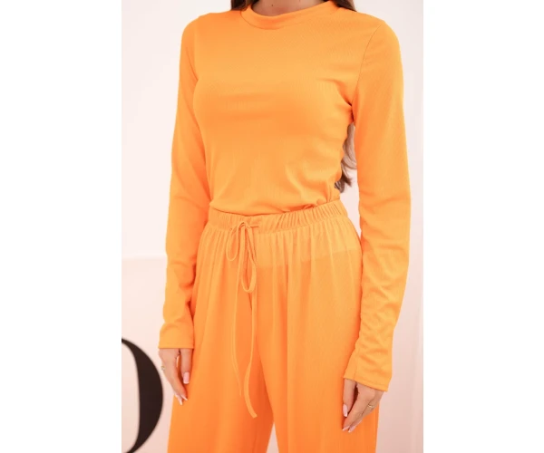 Komplet damski wiskozowy z bluzką i szerokimi spodniami pomarańczowy-3