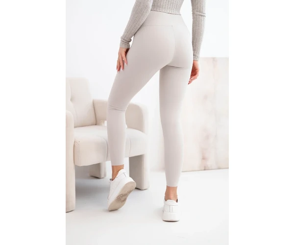 Legginsy damskie z wysokim stanem i elastycznym pasem beżowe-4