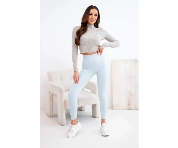 Legginsy damskie z wysokim stanem i elastycznym pasem niebieskie-2