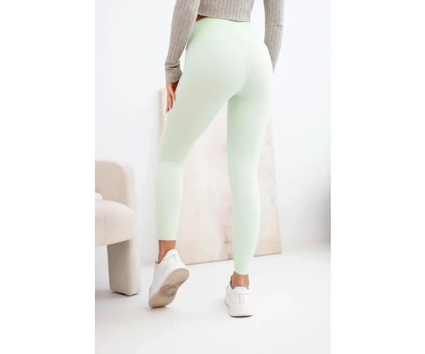 Legginsy damskie z wysokim stanem i elastycznym pasem miętowe-4