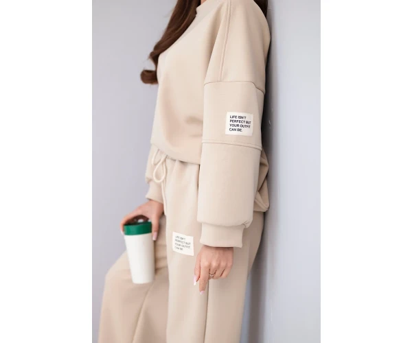 Komplet damski masełko bluza + spodnie beżowy-3