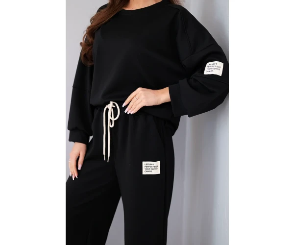 Komplet damski masełko bluza + spodnie czarny-3