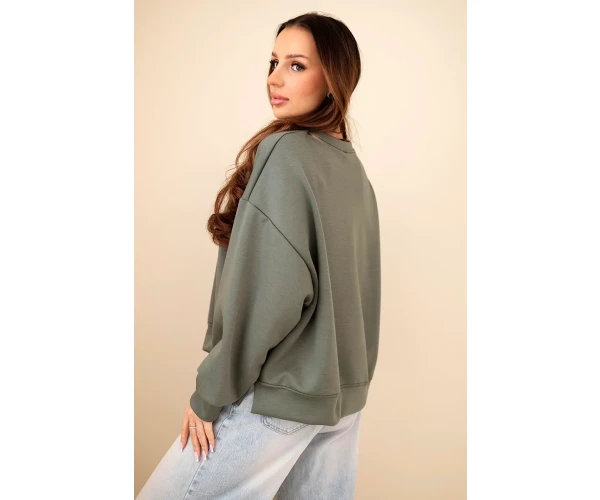 Bluza damska masełkowa z haftem o luźnym kroju khaki-4
