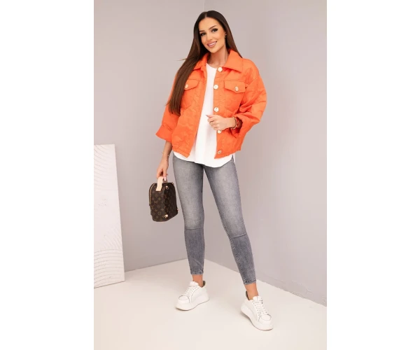 Kurtka damska wiosenna pikowana z kwiatowym wzorem pomarańczowa-2