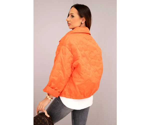 Kurtka damska wiosenna pikowana z kwiatowym wzorem pomarańczowa-3