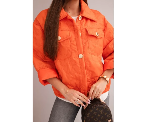 Kurtka damska wiosenna pikowana z kwiatowym wzorem pomarańczowa-4