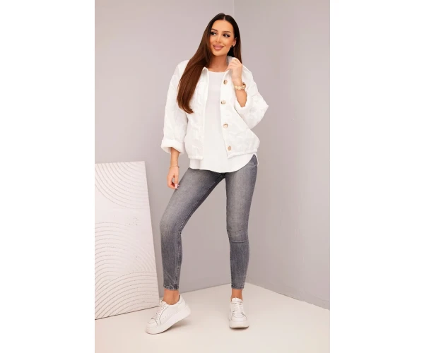 Kurtka damska wiosenna pikowana z kwiatowym wzorem biała-2