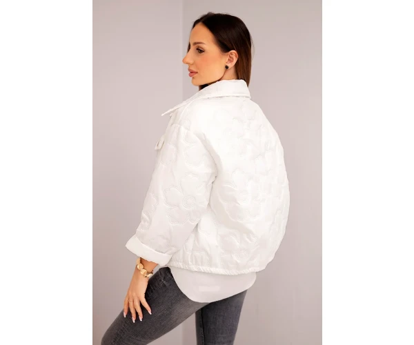 Kurtka damska wiosenna pikowana z kwiatowym wzorem biała-3
