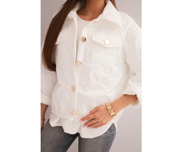 Kurtka damska wiosenna pikowana z kwiatowym wzorem biała-4