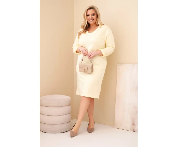 Sukienka damska Plus Size masełkowa z dekoltem V i rękawem żółta-2