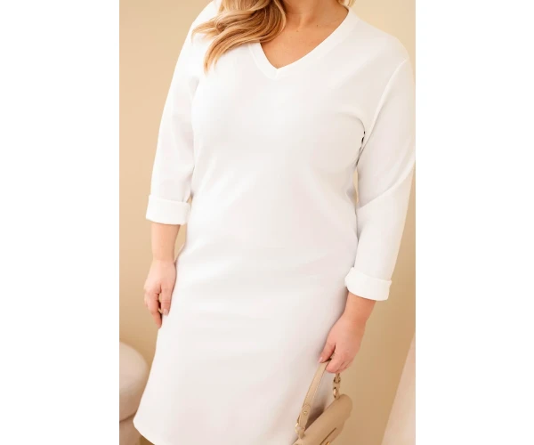 Sukienka damska Plus Size masełkowa z dekoltem V i rękawem biała-4