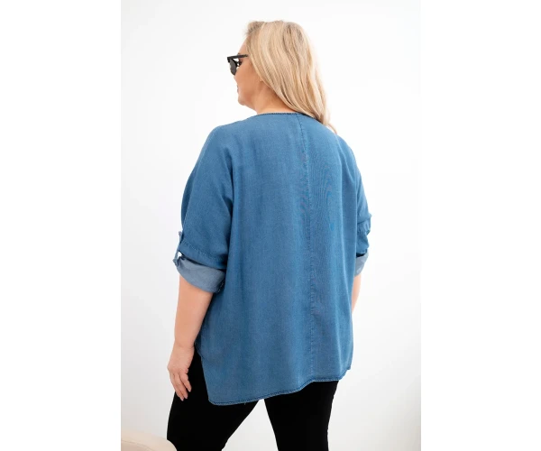 Bluzka damska Plus Size z lyocellu z asymetrycznym dołem jeansowa-3
