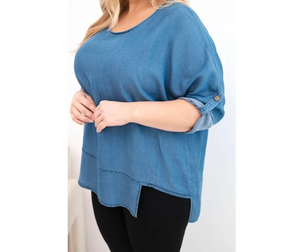 Bluzka damska Plus Size z lyocellu z asymetrycznym dołem jeansowa-4