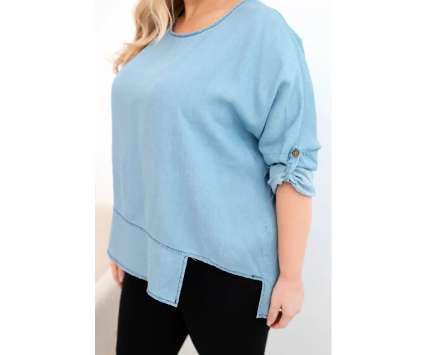 Bluzka damska Plus Size z lyocellu z asymetrycznym dołem jasno jeansowa-4
