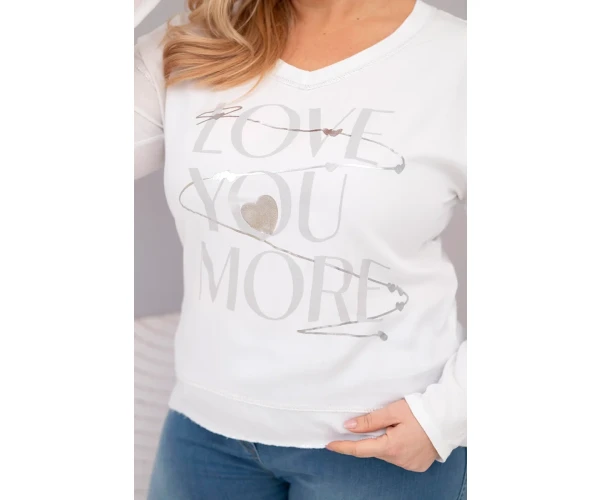 Bluzka damska Plus Size przecierana z napisem Love You More biała-2