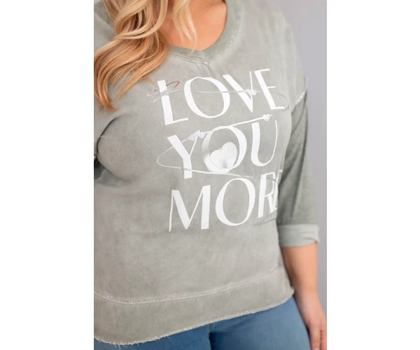Bluzka damska Plus Size przecierana z napisem Love You More khaki-2
