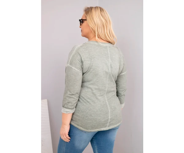 Bluzka damska Plus Size przecierana z napisem Love You More khaki-4