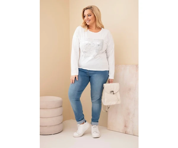 Bluzka damska Plus Size przecierana z nadrukiem i dłuższym tyłem biała-3