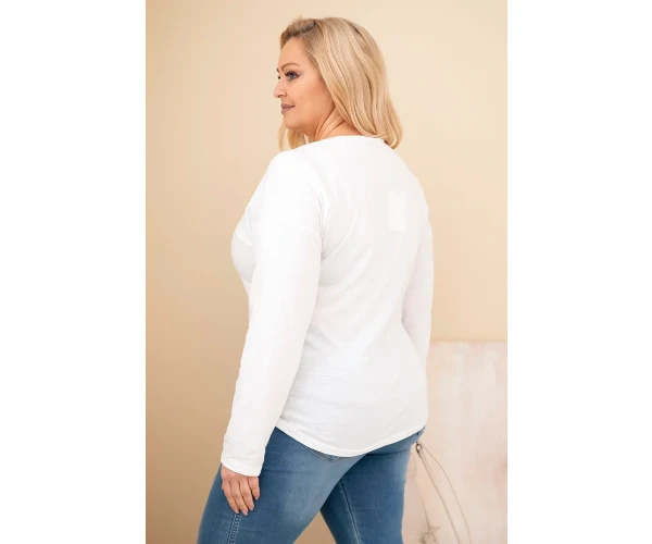 Bluzka damska Plus Size przecierana z nadrukiem i dłuższym tyłem biała-4