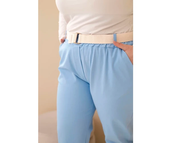 Spodnie damskie bawełniane Plus Size z paskiem niebieskie-4
