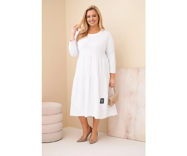 Sukienka damska bawełniana Plus Size z falbanami i podwiniętym rękawem biała-2