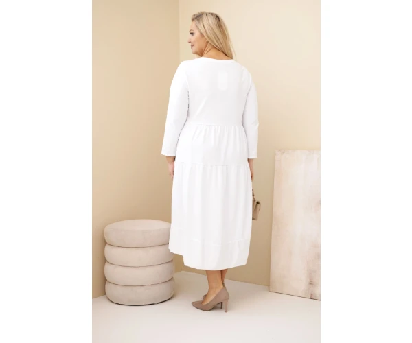 Sukienka damska bawełniana Plus Size z falbanami i podwiniętym rękawem biała-3