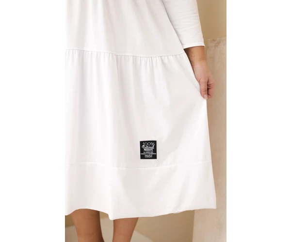 Sukienka damska bawełniana Plus Size z falbanami i podwiniętym rękawem biała-4