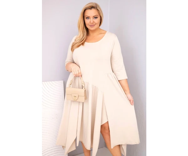 Sukienka damska bawełniana Plus Size z asymetrycznym dołem beżowa-2