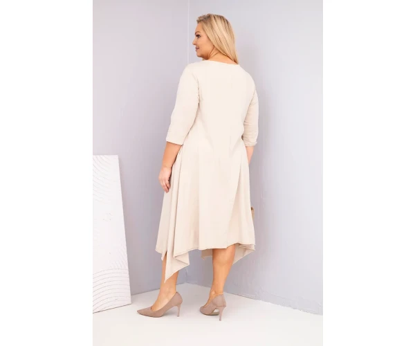 Sukienka damska bawełniana Plus Size z asymetrycznym dołem beżowa-3