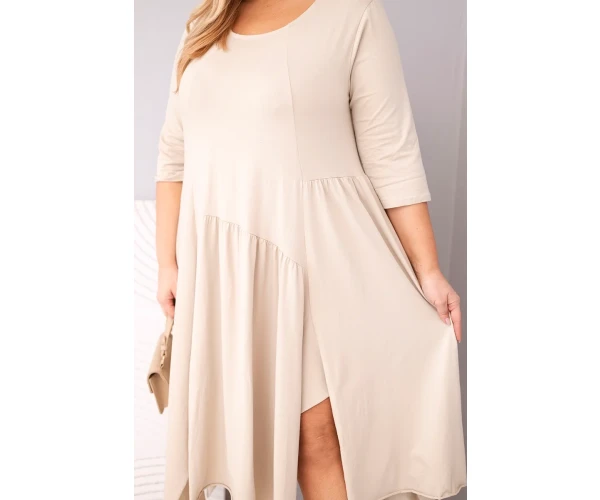 Sukienka damska bawełniana Plus Size z asymetrycznym dołem beżowa-4