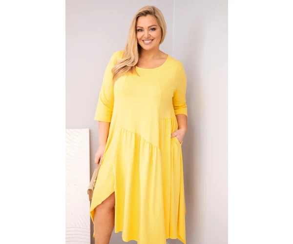 Sukienka damska bawełniana Plus Size z asymetrycznym dołem żółta-2
