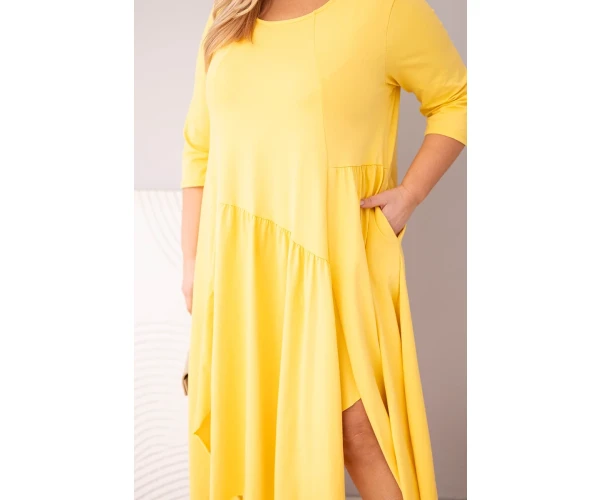 Sukienka damska bawełniana Plus Size z asymetrycznym dołem żółta-4