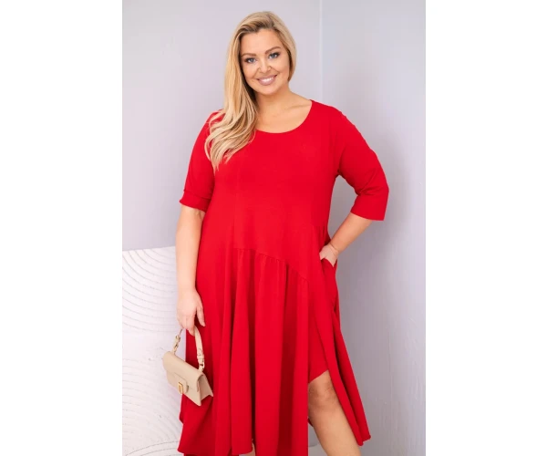 Sukienka damska bawełniana Plus Size z asymetrycznym dołem czerwona-2