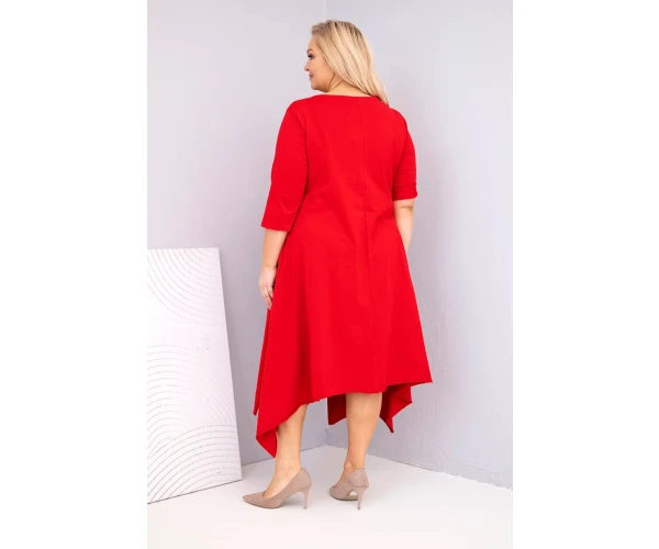Sukienka damska bawełniana Plus Size z asymetrycznym dołem czerwona-3