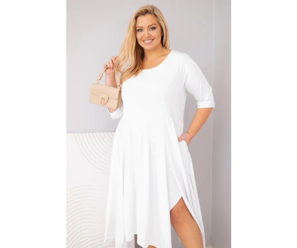 Sukienka damska bawełniana Plus Size z asymetrycznym dołem biała-2