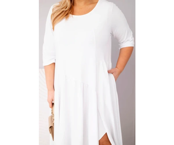 Sukienka damska bawełniana Plus Size z asymetrycznym dołem biała-4