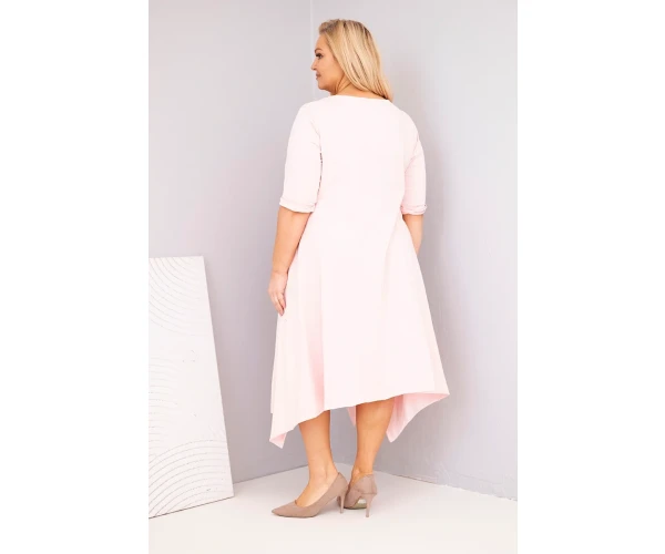 Sukienka damska bawełniana Plus Size z asymetrycznym dołem pudrowy róż-3