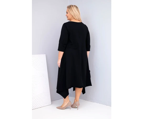 Sukienka damska bawełniana Plus Size z asymetrycznym dołem czarna-3